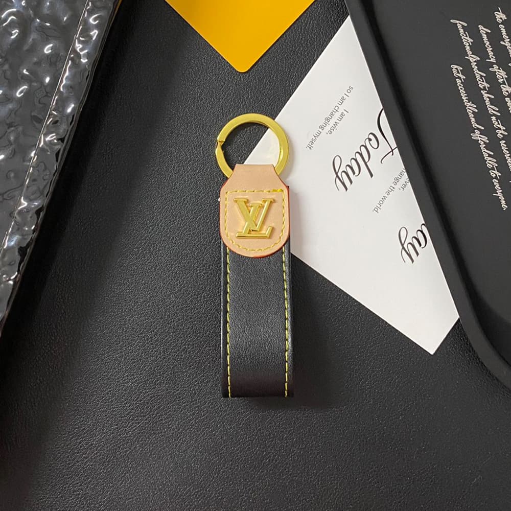 Louis Vuitton Luxury Keychain - Monogram Pattern & Gold LV Logo in Premium Denim/Leather