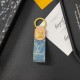 Louis Vuitton Luxury Keychain - Monogram Pattern & Gold LV Logo in Premium Denim/Leather