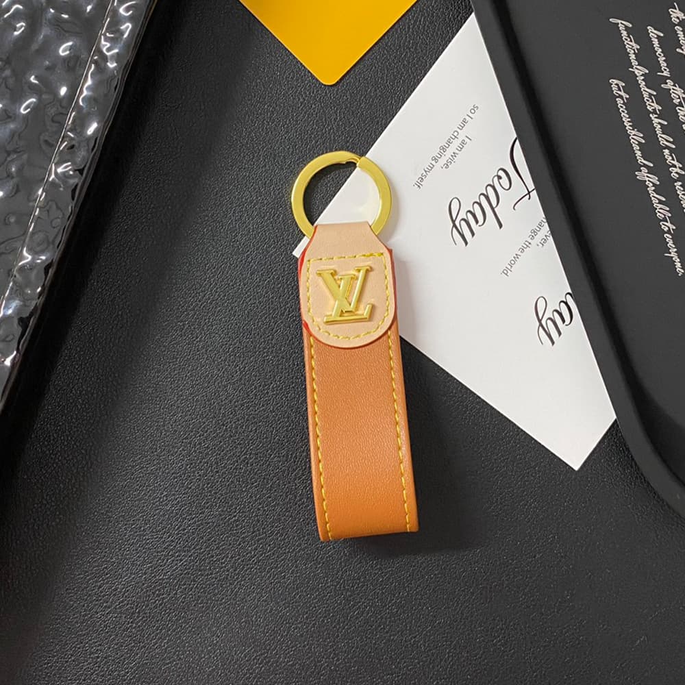 Louis Vuitton Luxury Keychain - Monogram Pattern & Gold LV Logo in Premium Denim/Leather