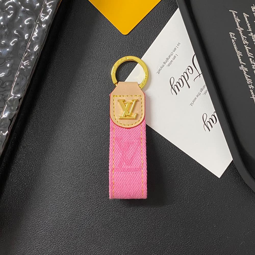 Louis Vuitton Luxury Keychain - Monogram Pattern & Gold LV Logo in Premium Denim/Leather