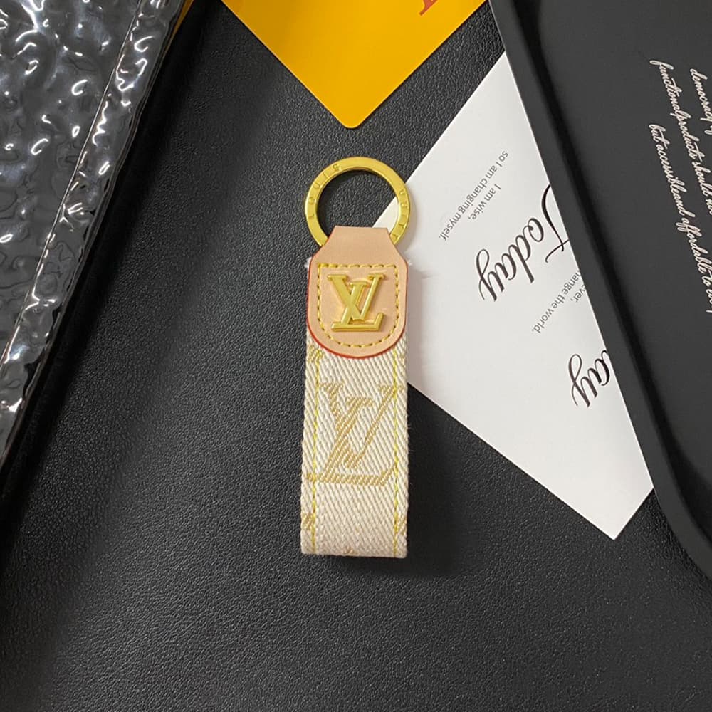 Louis Vuitton Luxury Keychain - Monogram Pattern & Gold LV Logo in Premium Denim/Leather