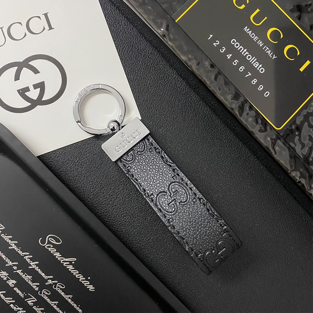 Gucci Silver-toned Ring Keychain - GG Monogram & Signature Accents in Premium Canvas/Leather