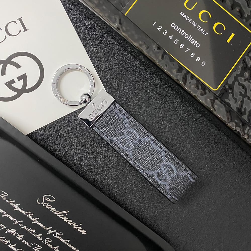 Gucci Silver-toned Ring Keychain - GG Monogram & Signature Accents in Premium Canvas/Leather