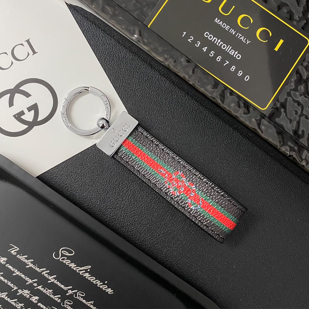 Gucci Silver-toned Ring Keychain - GG Monogram & Signature Accents in Premium Canvas/Leather