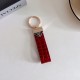 Prada Crocodile Embossing Leather Luxury Keychain - Signature Triangle Logo with Gold-Tone Hardware