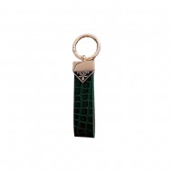 Prada Crocodile Embossing Leather Luxury Keychain - Signature Triangle Logo with Gold-Tone Hardware