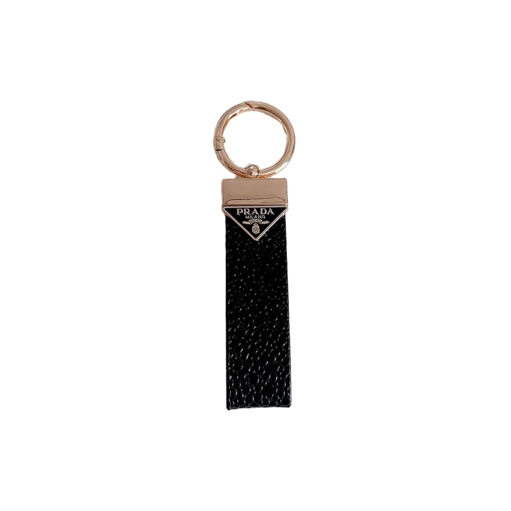 Prada Pebble Grain Leather Luxury Keychain - Signature Triangle Logo with Gold-Tone Hardware