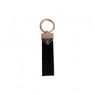 Prada Pebble Grain Leather Luxury Keychain - Signature Triangle Logo with Gold-Tone Hardware
