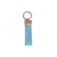 Prada Woven Leather Luxury Keychain - Signature Triangle Logo with Gold-Tone Hardware