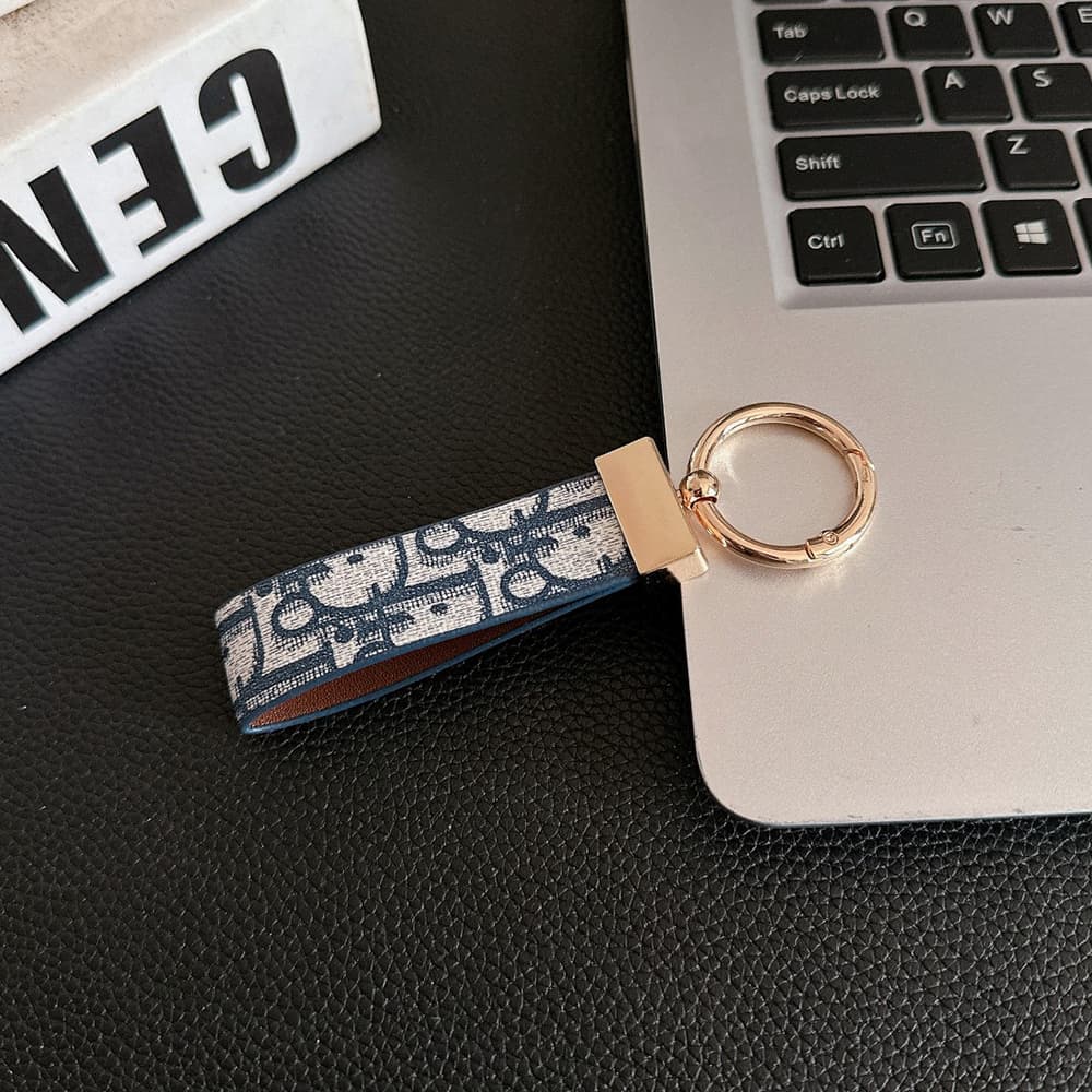 Dior Oblique Jacquard Luxury Keychain - Rose Gold Accents