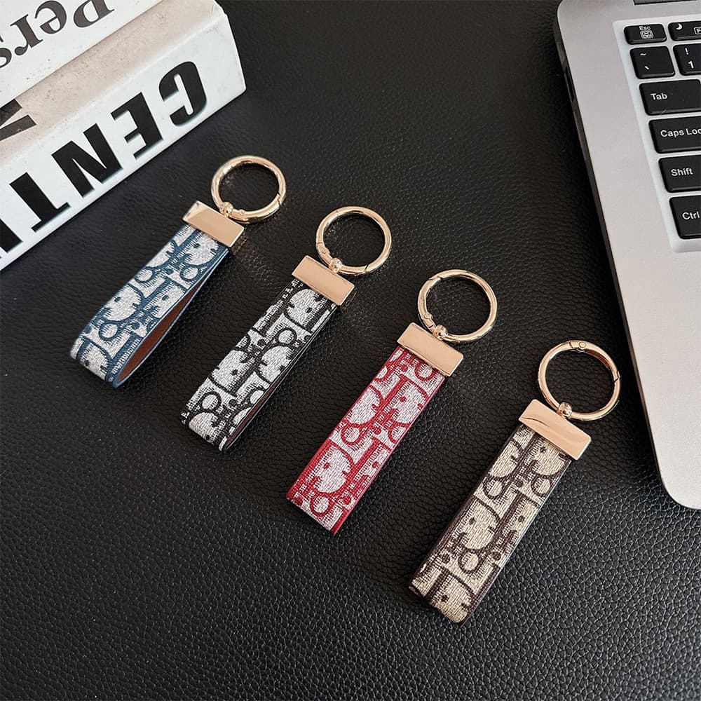 Dior Oblique Jacquard Luxury Keychain - Rose Gold Accents