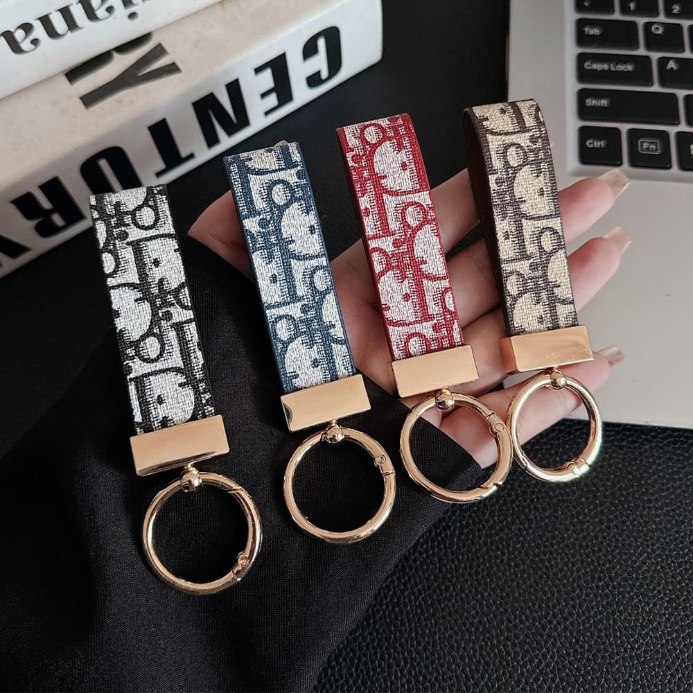 Dior Oblique Jacquard Luxury Keychain - Rose Gold Accents
