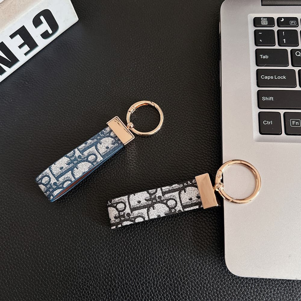 Dior Oblique Jacquard Luxury Keychain - Rose Gold Accents