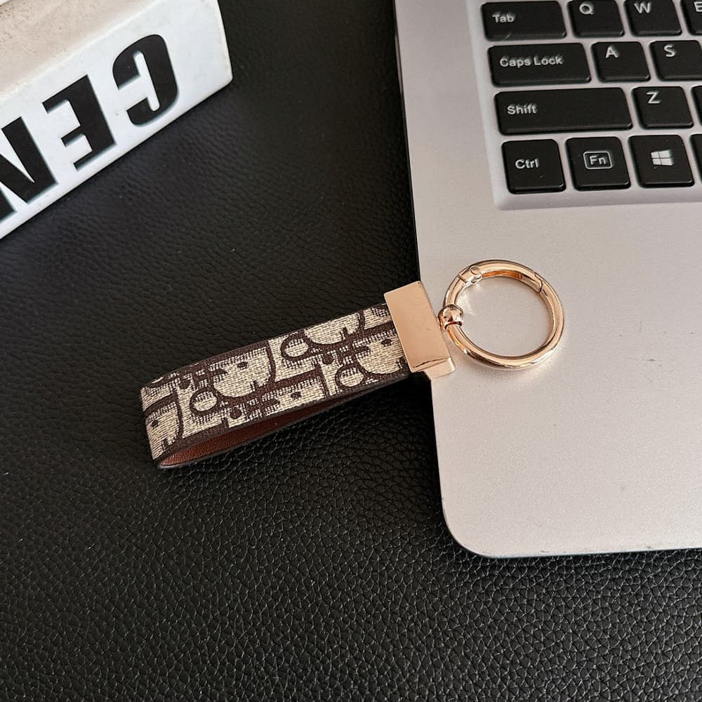 Dior Oblique Jacquard Luxury Keychain - Rose Gold Accents