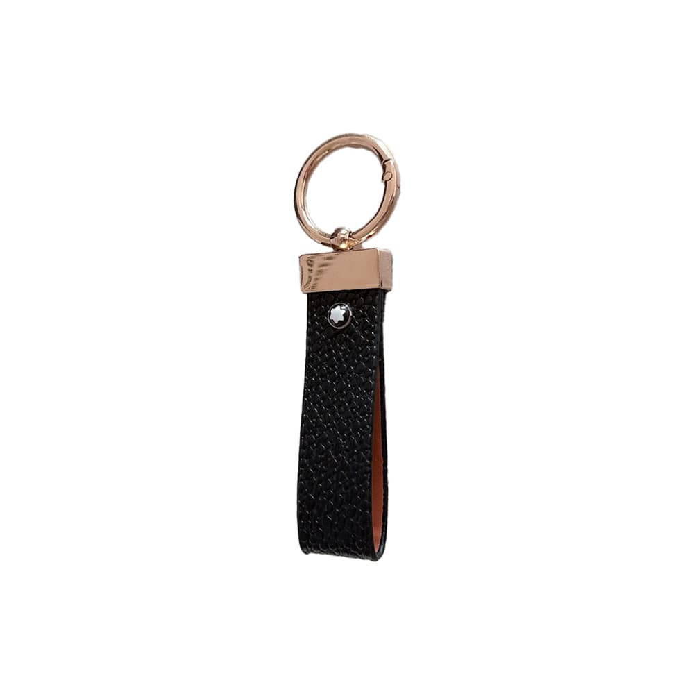 Montblanc Pebbled Leather Luxury Keychain - Hexagon Logo with Gold-Tone Hardware