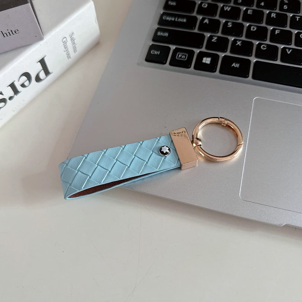 Montblanc Woven Leather Luxury Keychain - Hexagon Logo with Gold-Tone Hardware