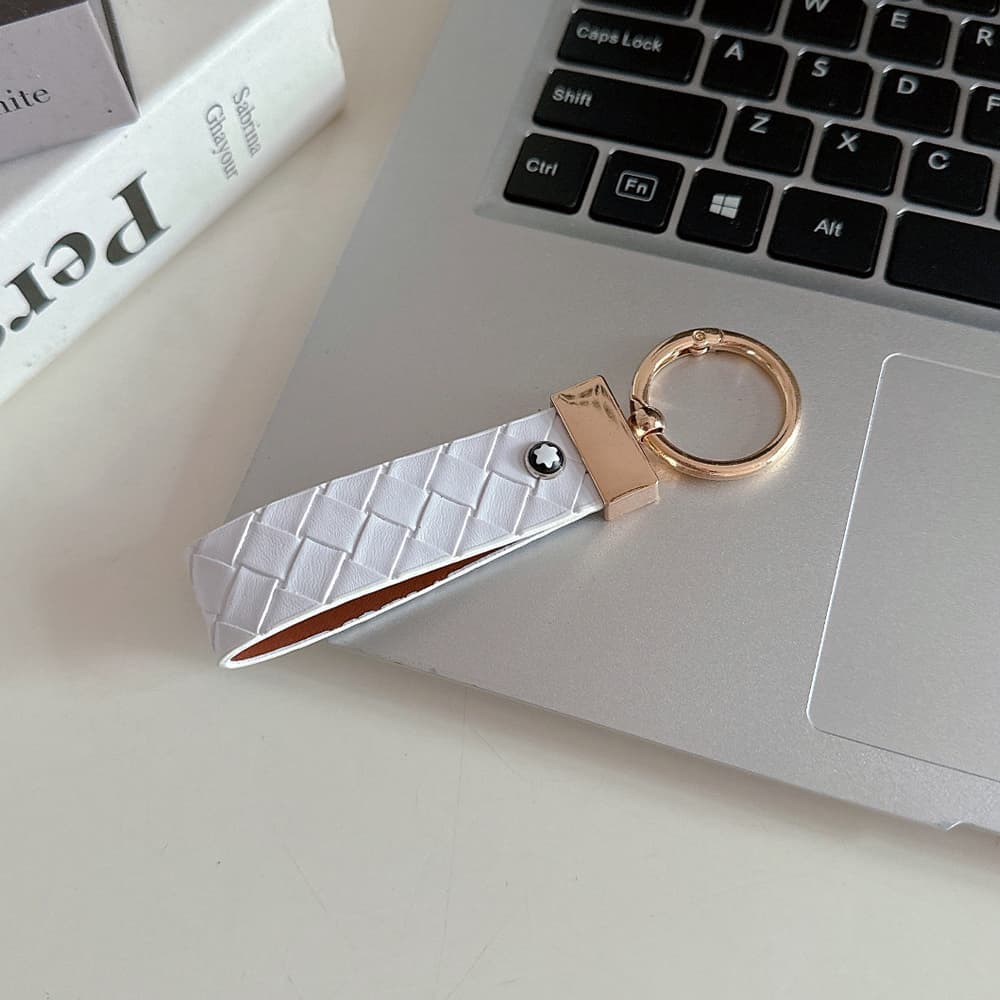 Montblanc Woven Leather Luxury Keychain - Hexagon Logo with Gold-Tone Hardware