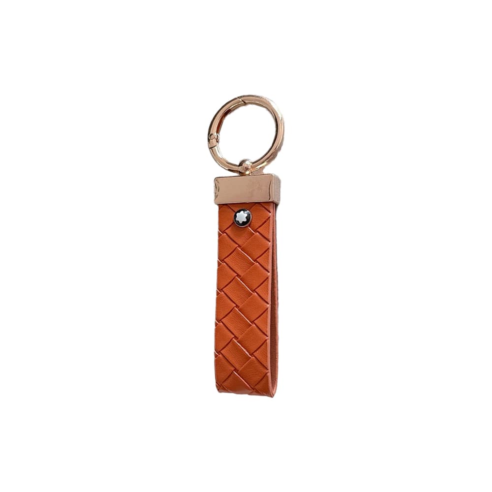 Montblanc Woven Leather Luxury Keychain - Hexagon Logo with Gold-Tone Hardware