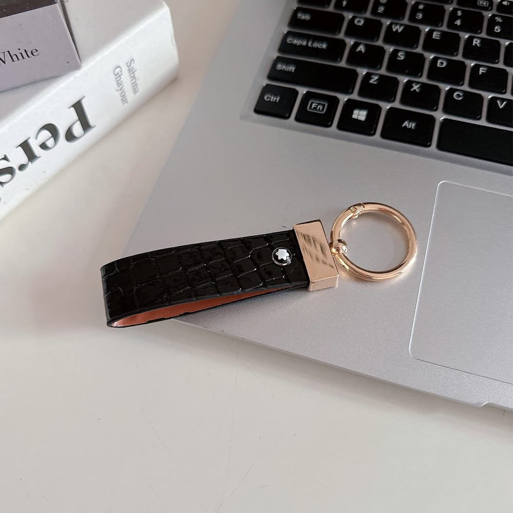 Montblanc Crocodile Embossing Leather Luxury Keychain - Hexagon Logo with Gold-Tone Hardware