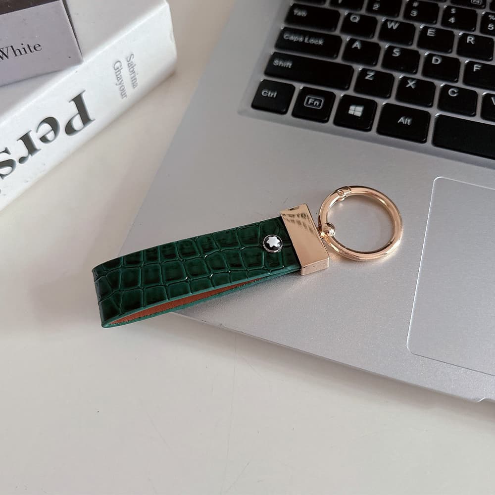 Montblanc Crocodile Embossing Leather Luxury Keychain - Hexagon Logo with Gold-Tone Hardware