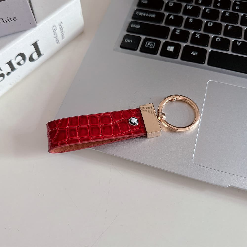 Montblanc Crocodile Embossing Leather Luxury Keychain - Hexagon Logo with Gold-Tone Hardware