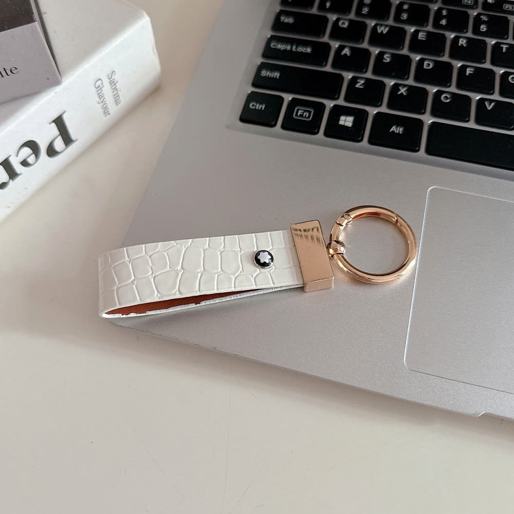 Montblanc Crocodile Embossing Leather Luxury Keychain - Hexagon Logo with Gold-Tone Hardware