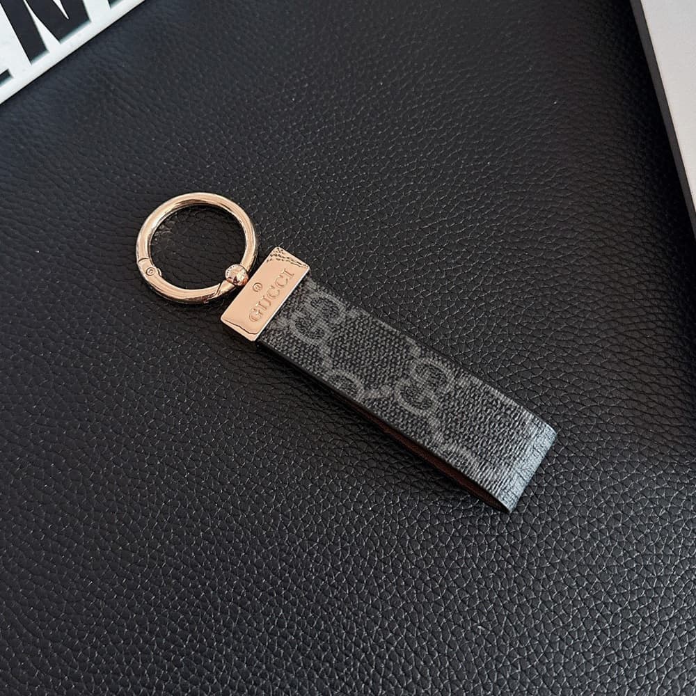Gucci GG Monogram Canvas Luxury Keychain - Gold-Tone Metal Plate