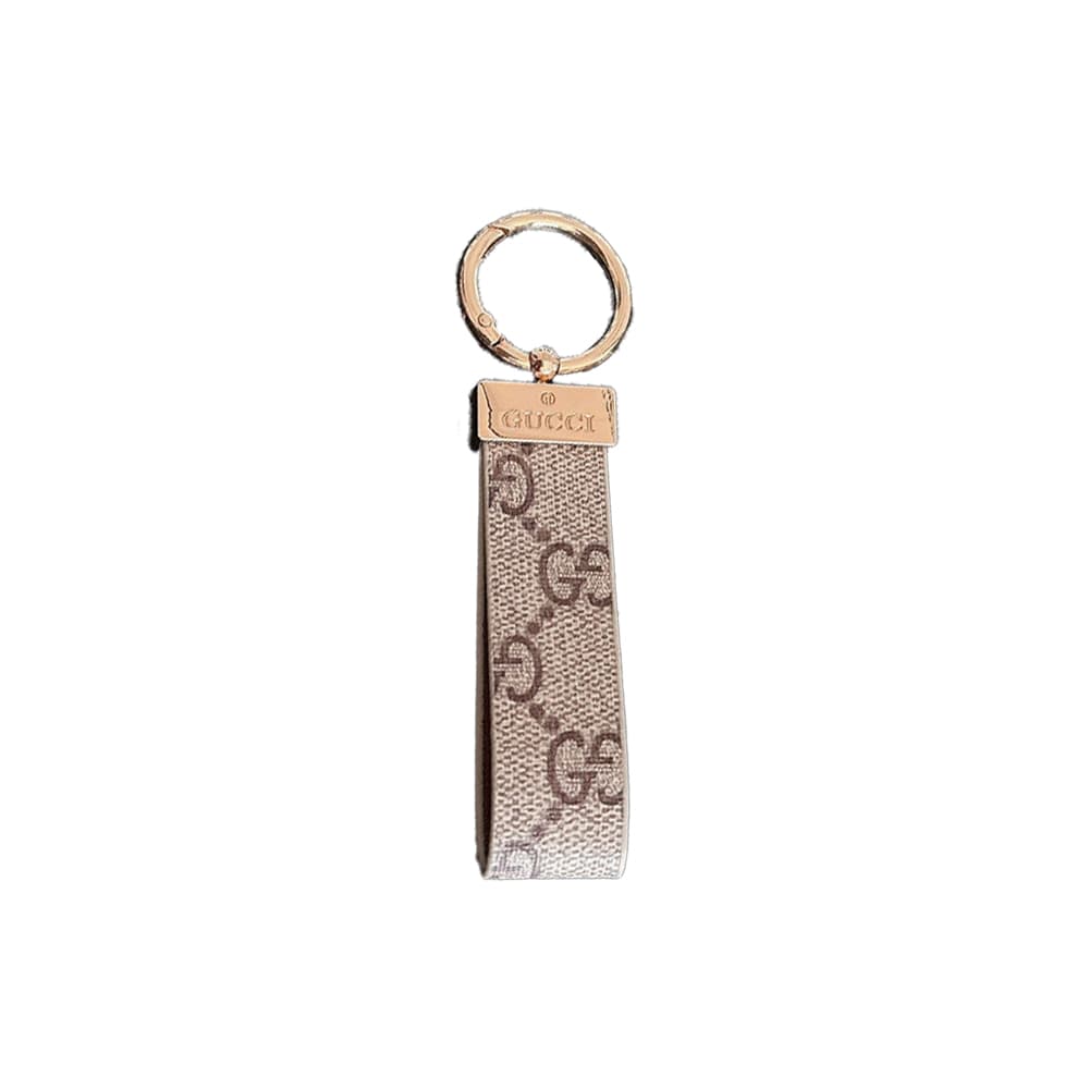 Gucci GG Monogram Canvas Luxury Keychain - Gold-Tone Metal Plate