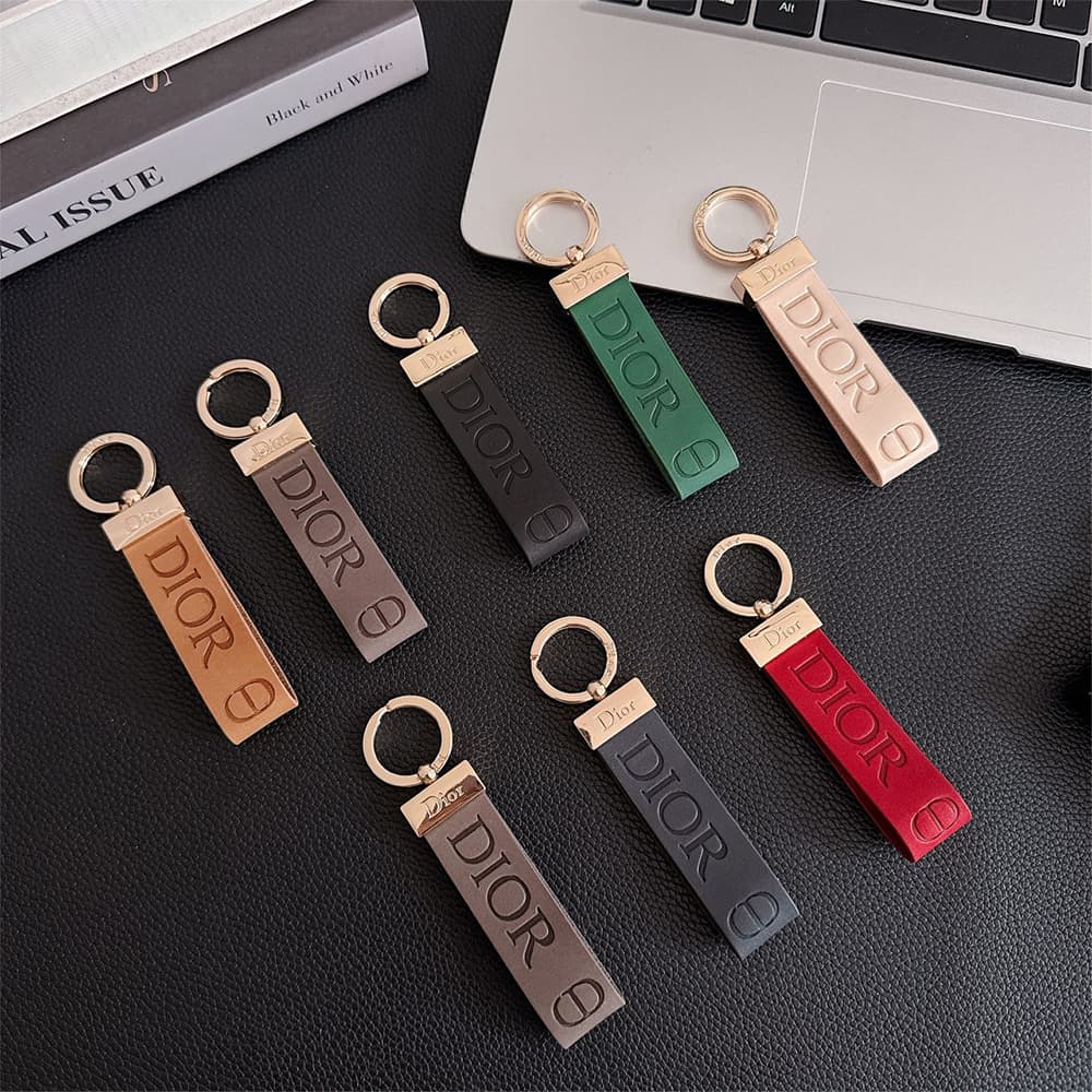Dior CD Logo Leather Luxury Keychain - Gold-Tone Metal Accents