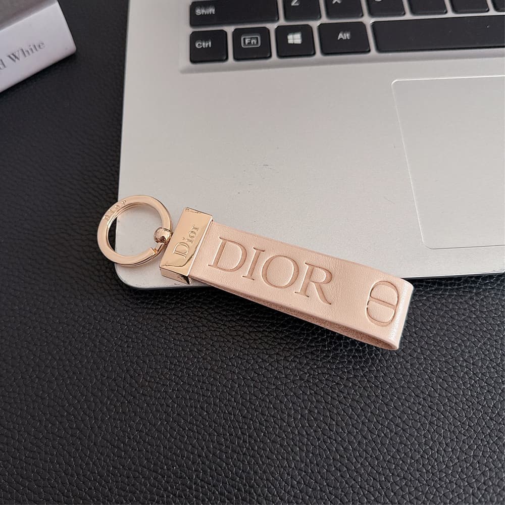 Dior CD Logo Leather Luxury Keychain - Gold-Tone Metal Accents
