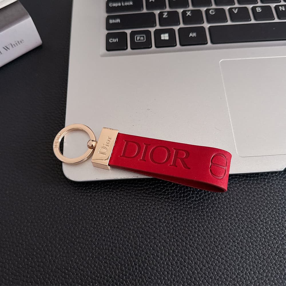 Dior CD Logo Leather Luxury Keychain - Gold-Tone Metal Accents