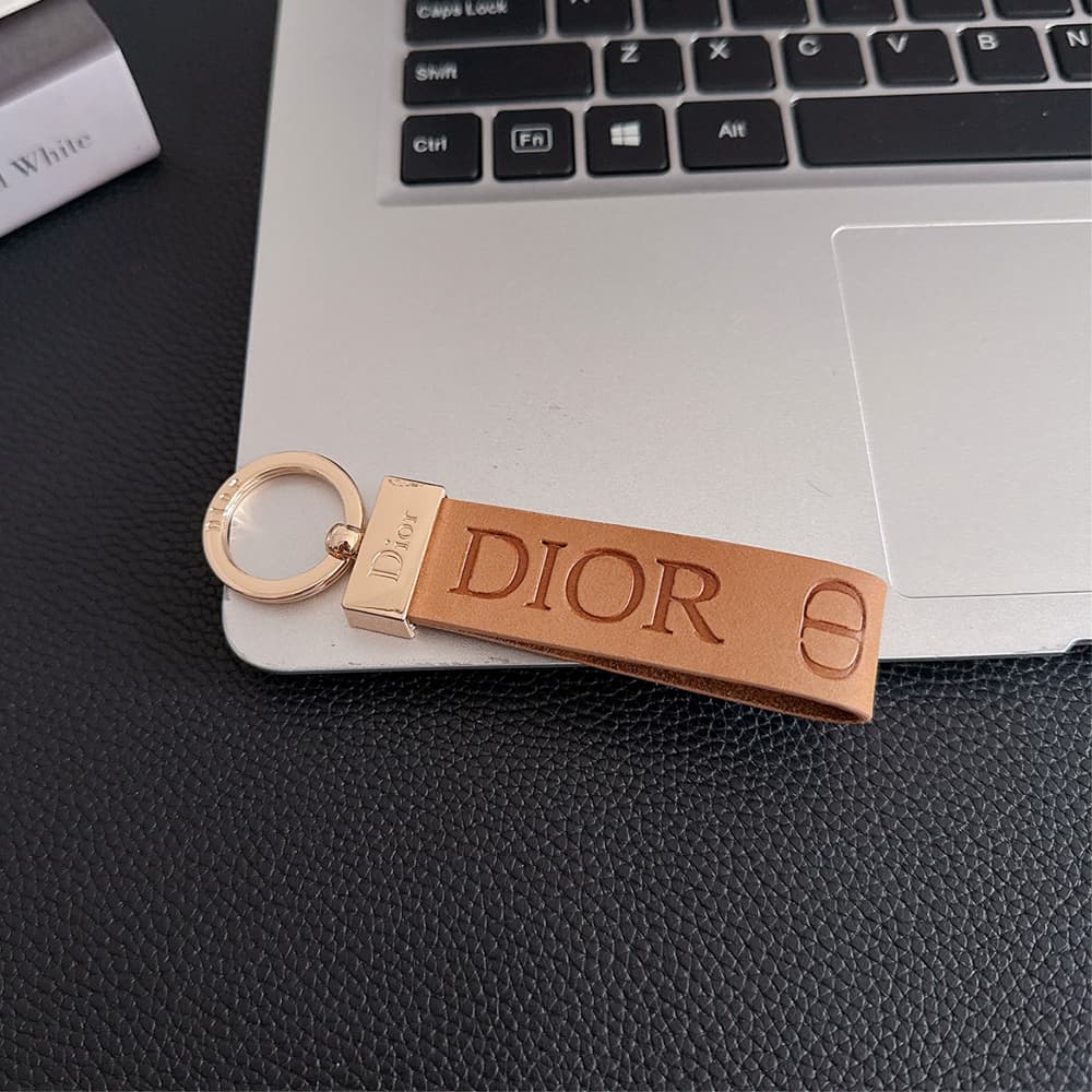 Dior CD Logo Leather Luxury Keychain - Gold-Tone Metal Accents