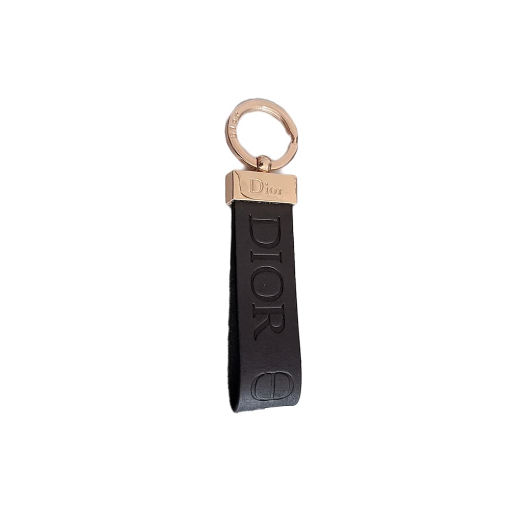 Dior CD Logo Leather Luxury Keychain - Gold-Tone Metal Accents