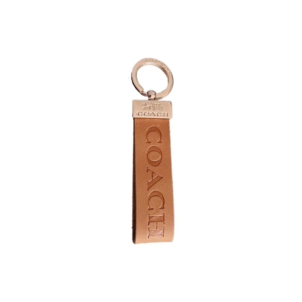 Coach Embossed Signature Leather Luxury Keychain - Carriage Logo Gold-Tone Hardware
