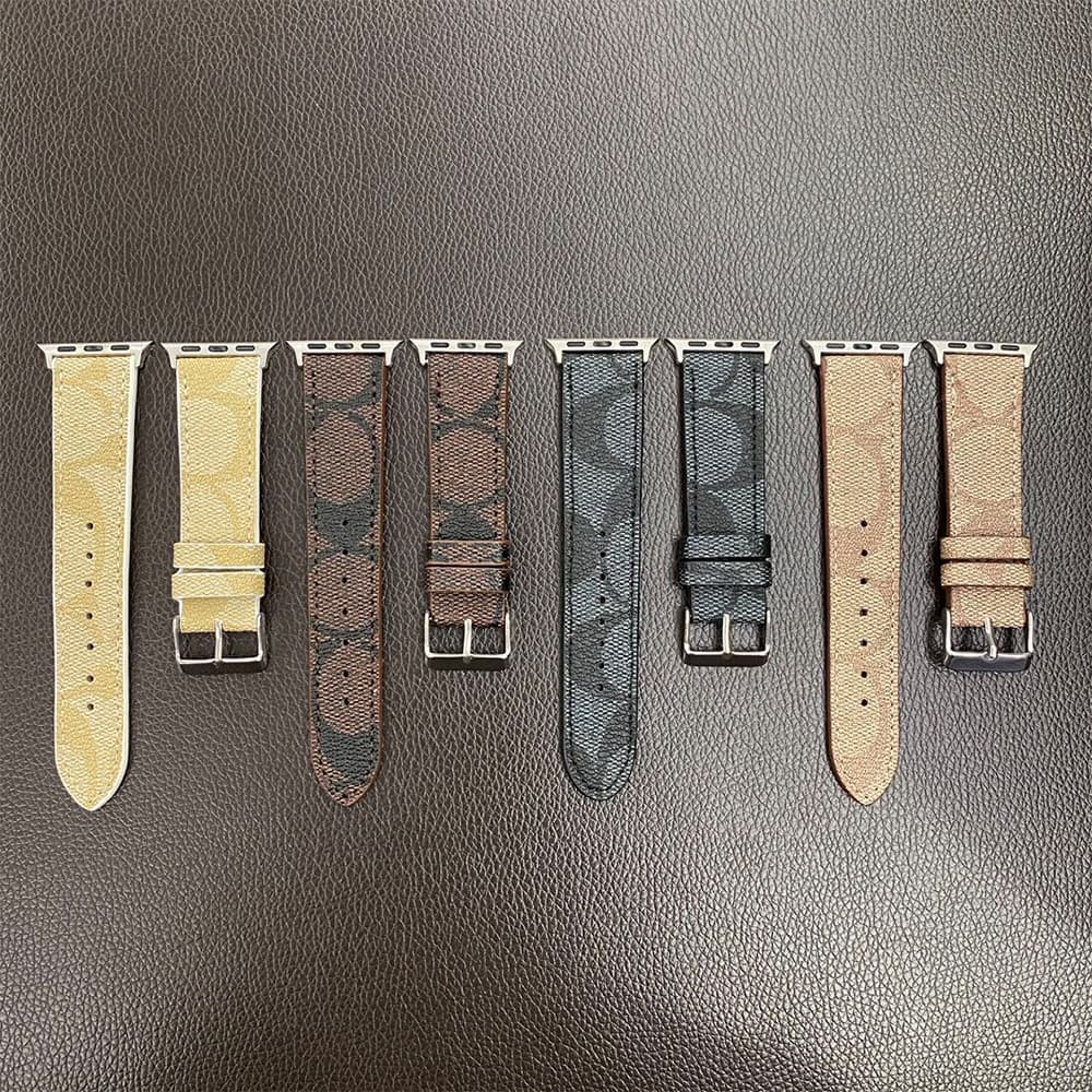 Coach Signature Print Luxury Apple Watch Band - Vintage Monogram Strap with Metal Buckle (Universal Fit)