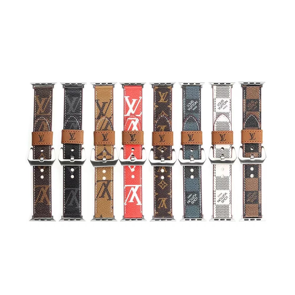LV Luxury Apple Watch Band - Signature Monogram & Damier Leather Strap with Metal Hardware
