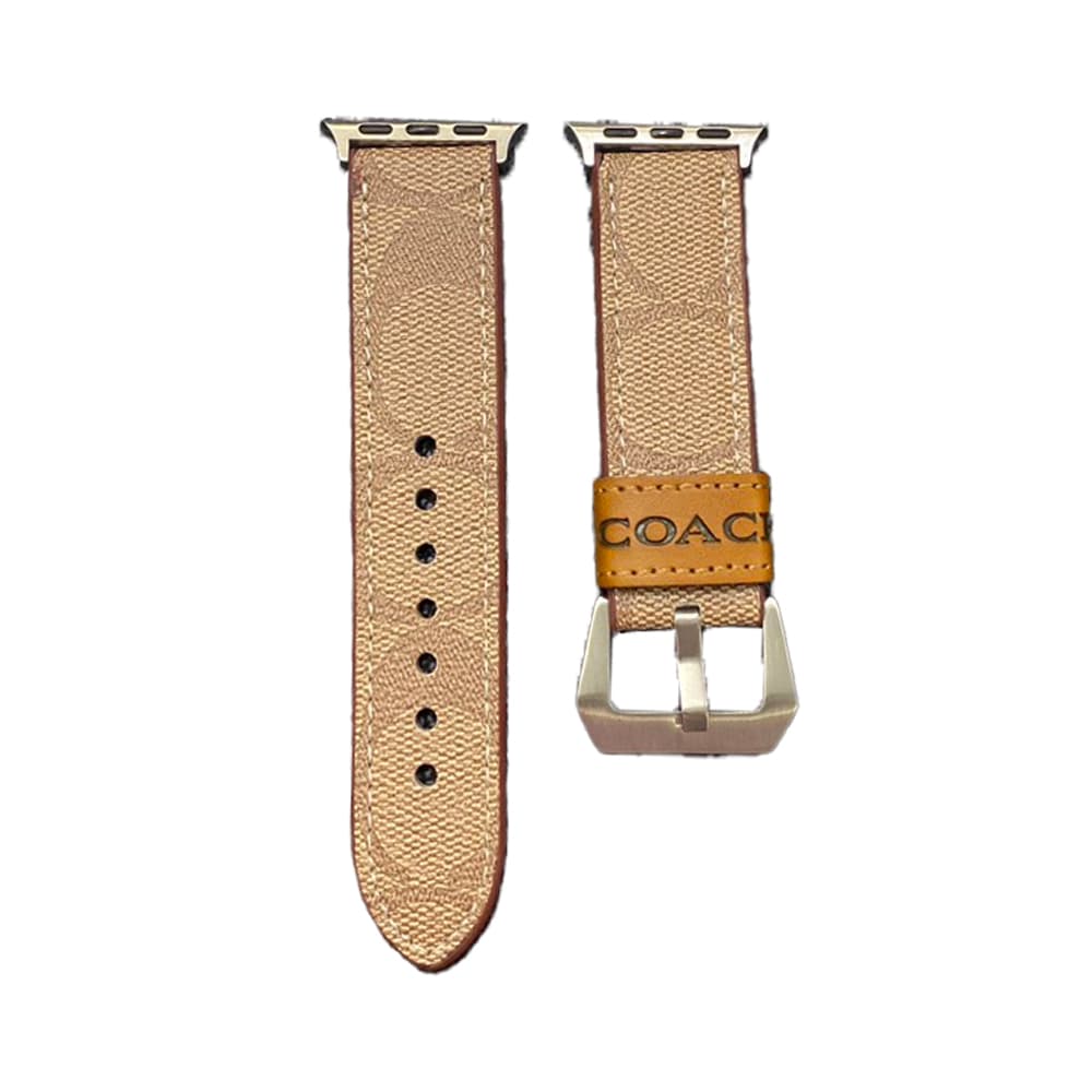 COACH Signature Luxury Apple Watch Band - Classic Monogram Leather Strap with Metal Hardware (Universal Fit All Models)