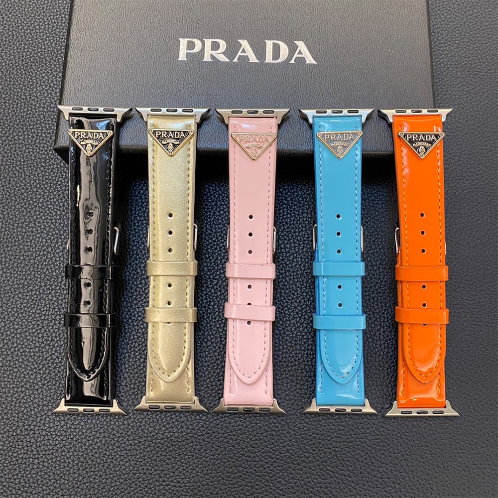 Prada Luxury Watch Band - Shiny Leather Strap with Triangle Logo (Fit Apple Watch & Galaxy Watch) Prada Luxury Watch Band - Shiny Leather Strap with Triangle Logo (Fit Apple Watch & Galaxy Watch)