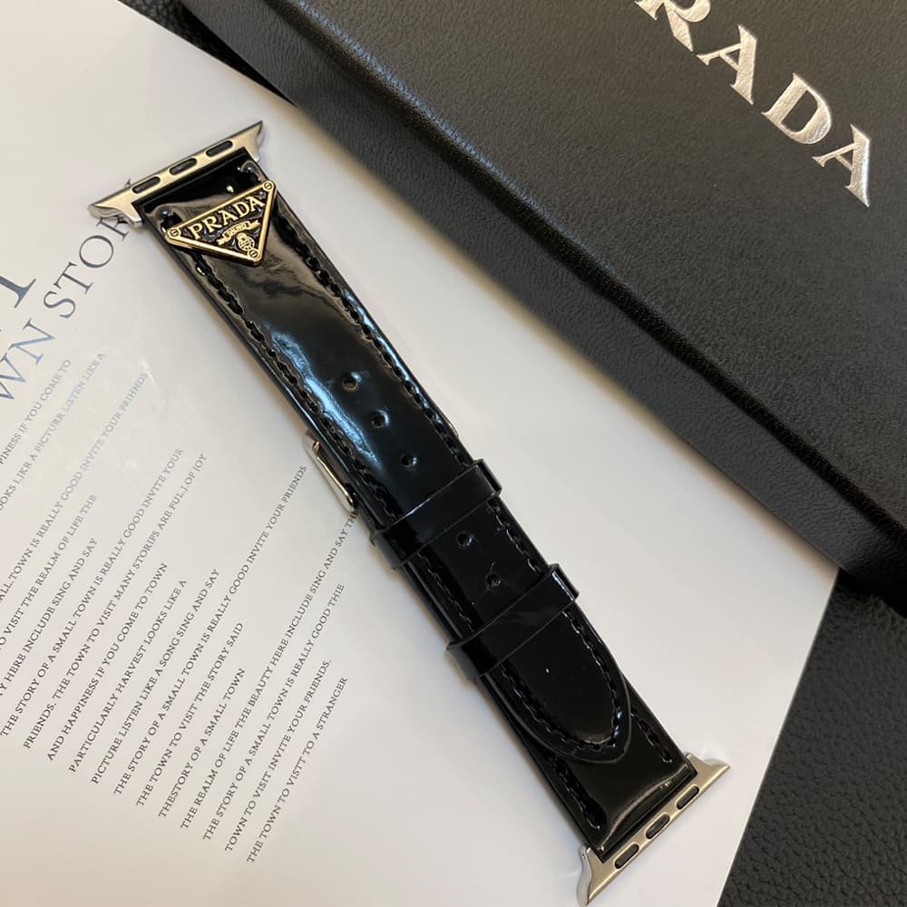 Prada Luxury Watch Band - Shiny Leather Strap with Triangle Logo (Fit Apple Watch & Galaxy Watch) Prada Luxury Watch Band - Shiny Leather Strap with Triangle Logo (Fit Apple Watch & Galaxy Watch)