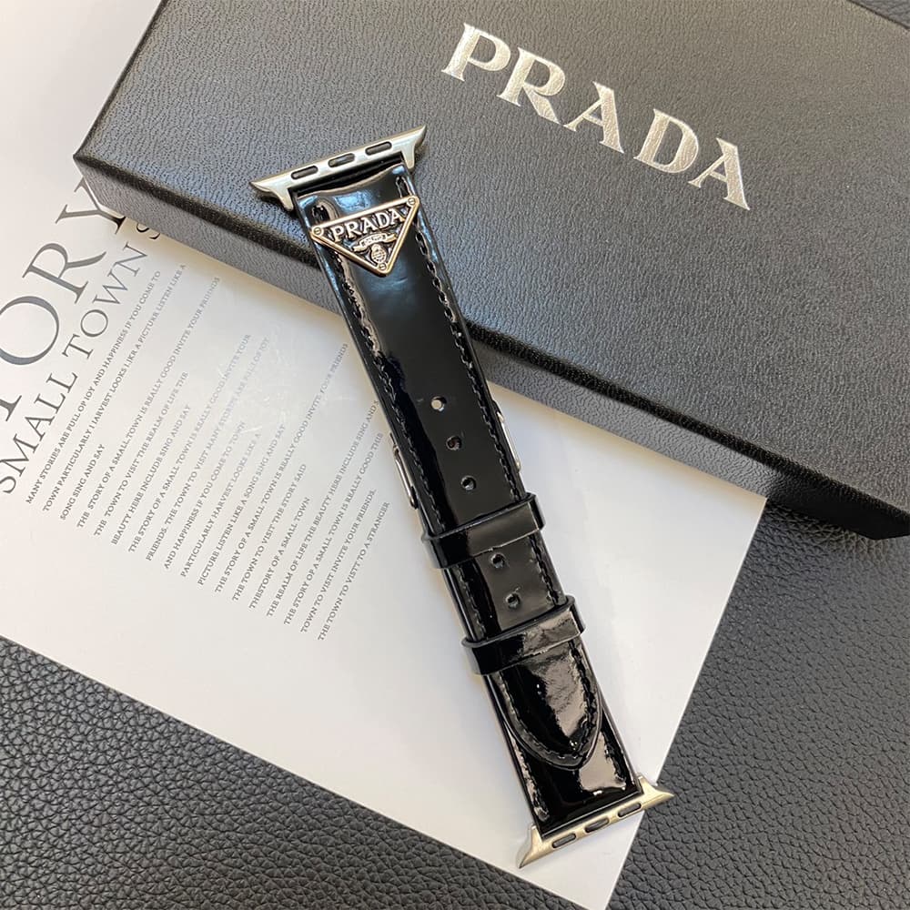 Prada Luxury Watch Band - Shiny Leather Strap with Triangle Logo (Fit Apple Watch & Galaxy Watch) Prada Luxury Watch Band - Shiny Leather Strap with Triangle Logo (Fit Apple Watch & Galaxy Watch)