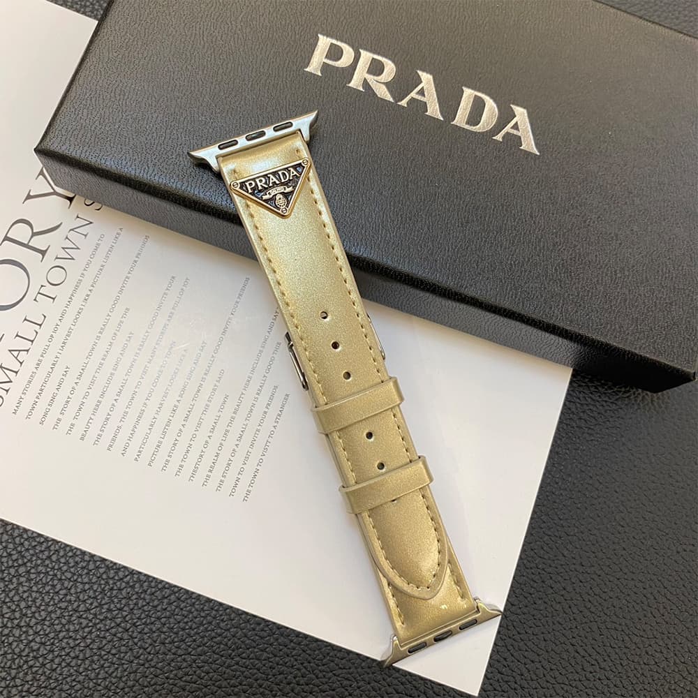 Prada Luxury Watch Band - Shiny Leather Strap with Triangle Logo (Fit Apple Watch & Galaxy Watch) Prada Luxury Watch Band - Shiny Leather Strap with Triangle Logo (Fit Apple Watch & Galaxy Watch)