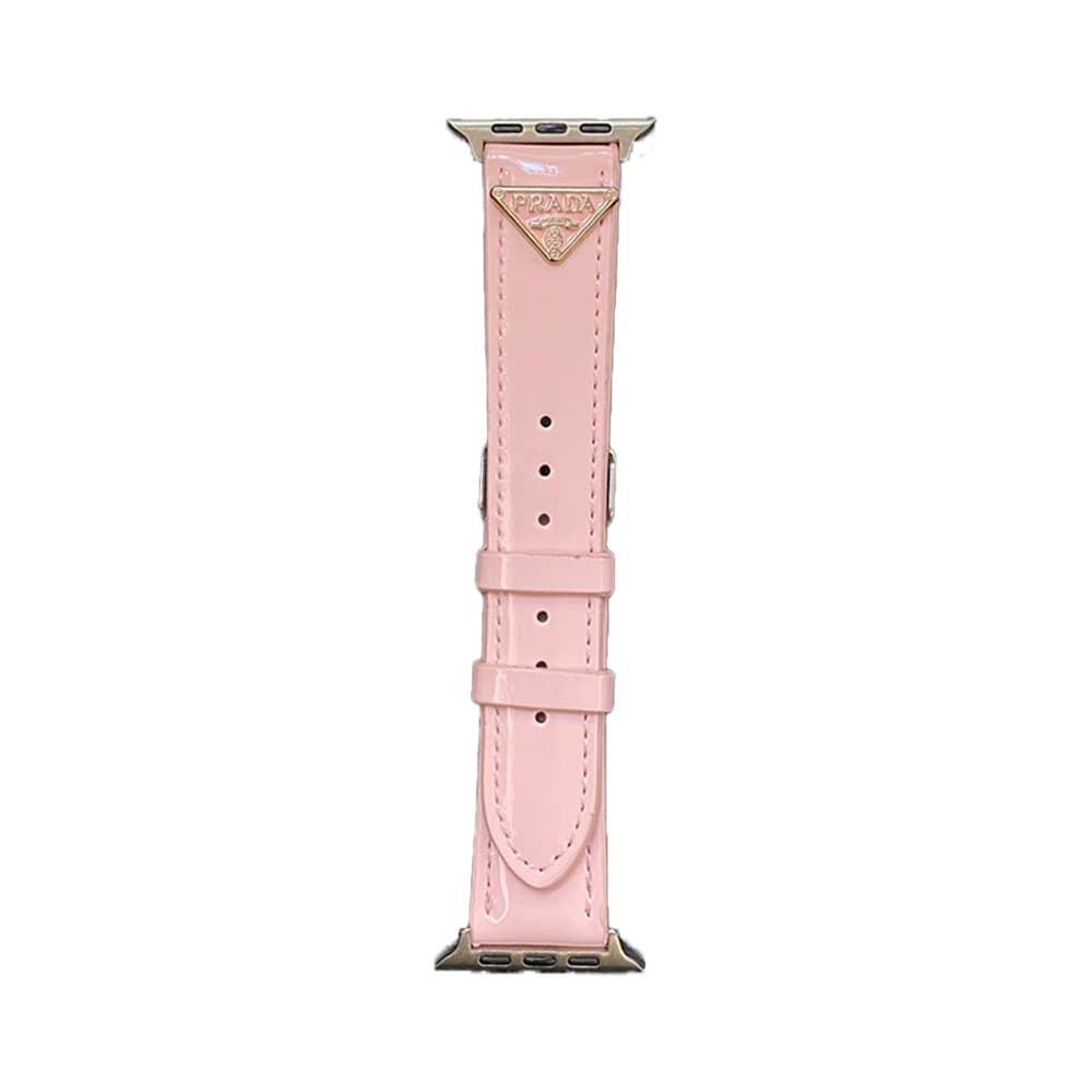 Prada Luxury Watch Band - Shiny Leather Strap with Triangle Logo (Fit Apple Watch & Galaxy Watch)