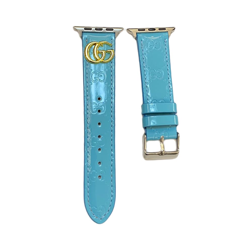 GUCCI Luxury Watch Band - Glossy Leather Strap with GG Logo (Fits Apple Watch & Galaxy Watch)