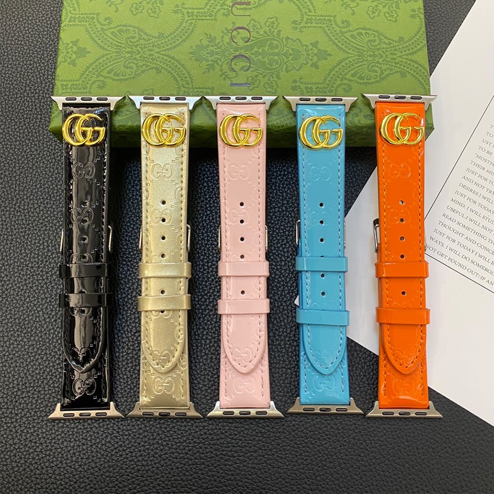 GUCCI Luxury Watch Band - Glossy Leather Strap with GG Logo (Fits Apple Watch & Galaxy Watch)