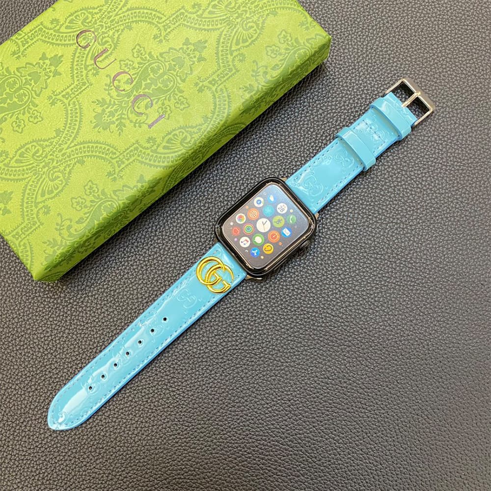 GUCCI Luxury Watch Band - Glossy Leather Strap with GG Logo (Fits Apple Watch & Galaxy Watch)