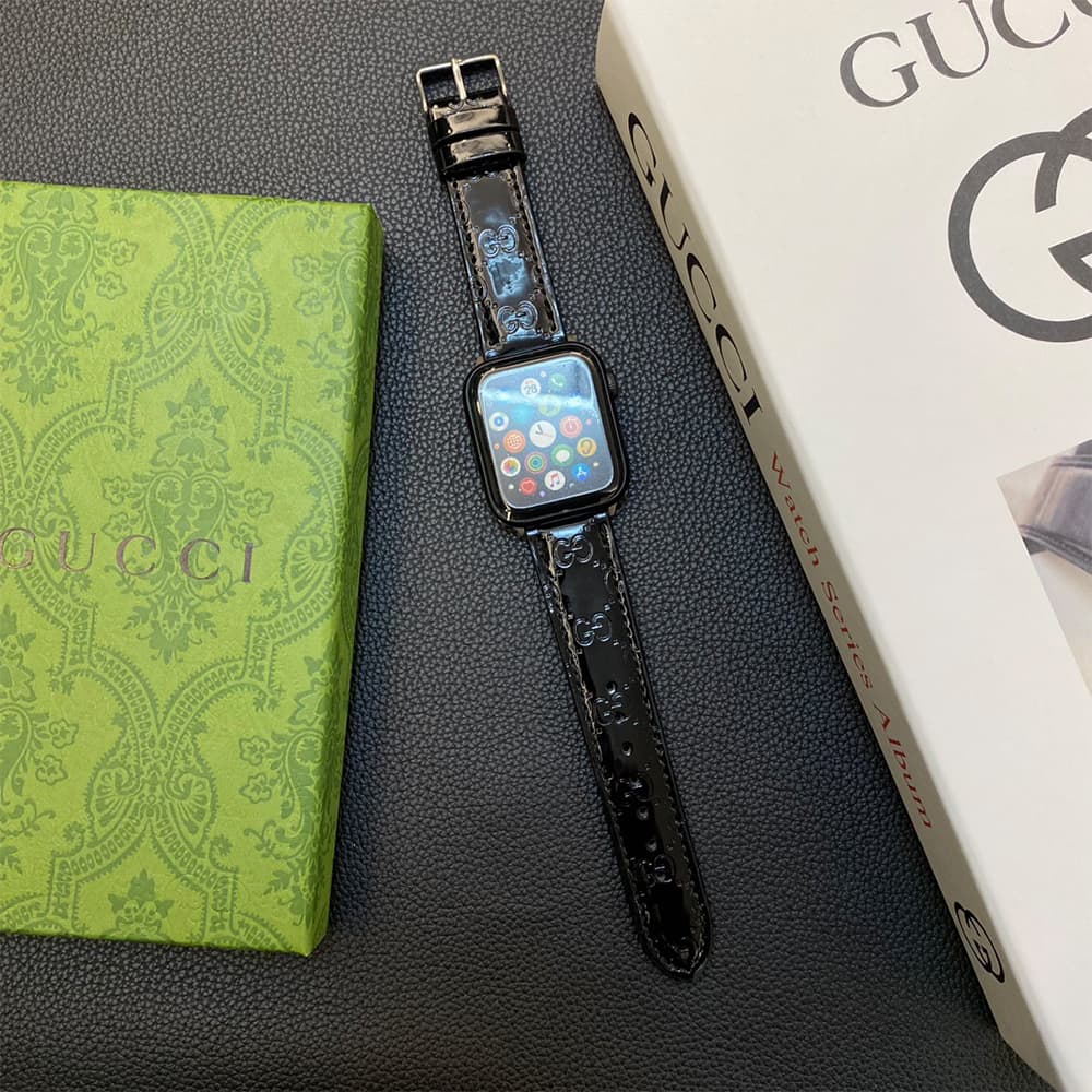 GUCCI Luxury Watch Band - Glossy Leather Strap with GG Logo (Fits Apple Watch & Galaxy Watch) GUCCI Luxury Watch Band - Glossy Leather Strap with GG Logo (Fits Apple Watch & Galaxy Watch)