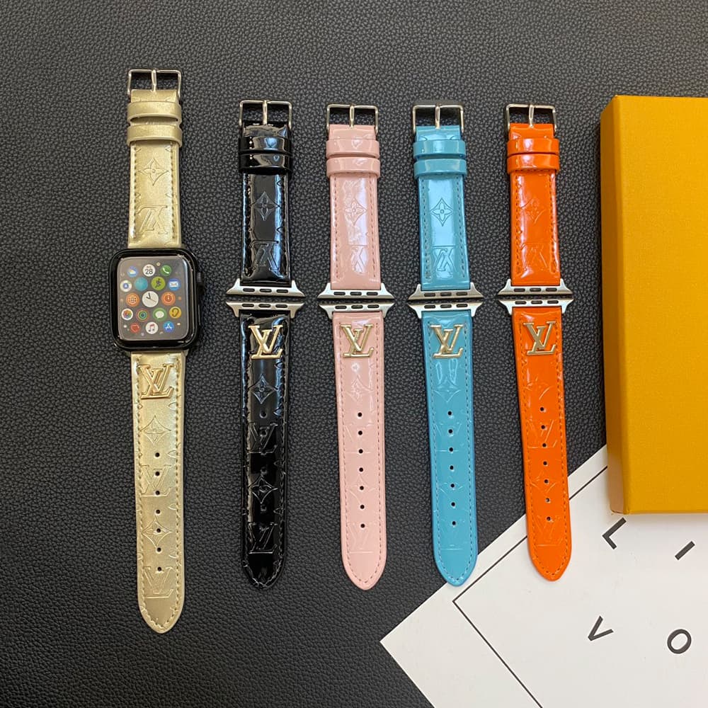 Louis Vuitton Luxury Watch Band - Monogram Leather Strap with LV Logo (Fits Apple Watch & Galaxy Watch)