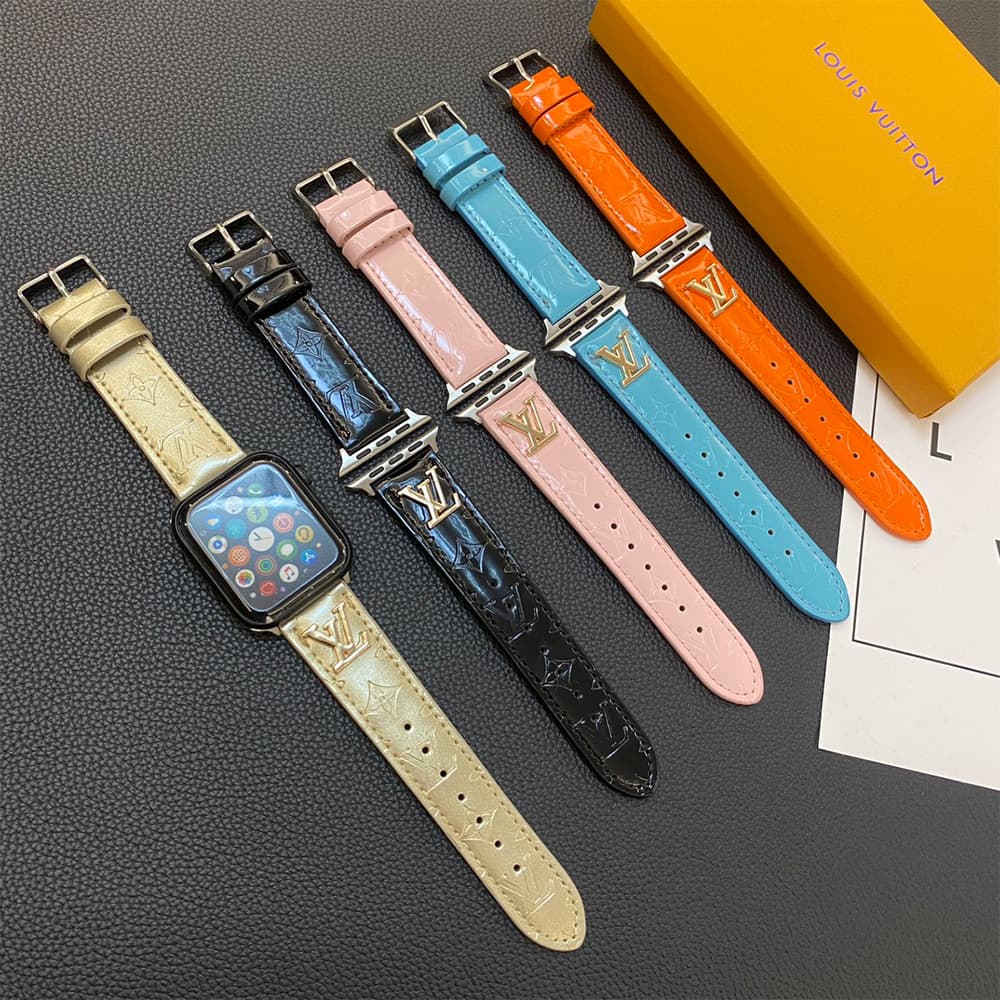 Louis Vuitton Luxury Watch Band - Monogram Leather Strap with LV Logo (Fits Apple Watch & Galaxy Watch)
