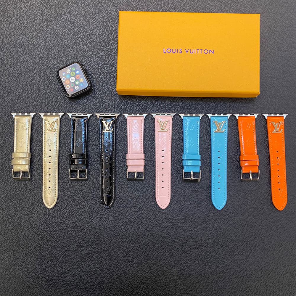 Louis Vuitton Luxury Watch Band - Monogram Leather Strap with LV Logo (Fits Apple Watch & Galaxy Watch)