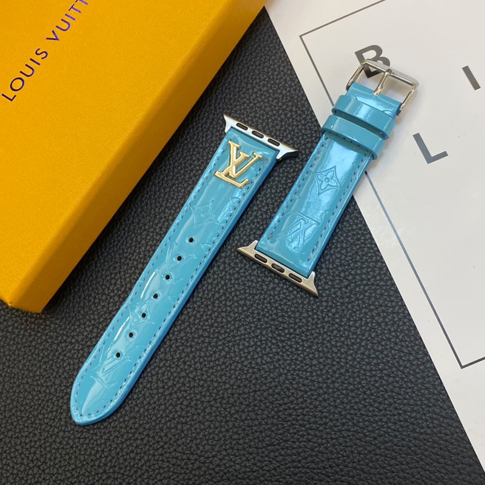 Louis Vuitton Luxury Watch Band - Monogram Leather Strap with LV Logo (Fits Apple Watch & Galaxy Watch)